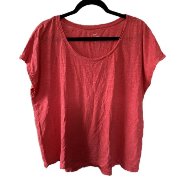 J. Jill Women's Salmon 100% Cotton Scoop-Neck Slub Tee Basic T-Shirt Petite XL - Picture 1 of 5